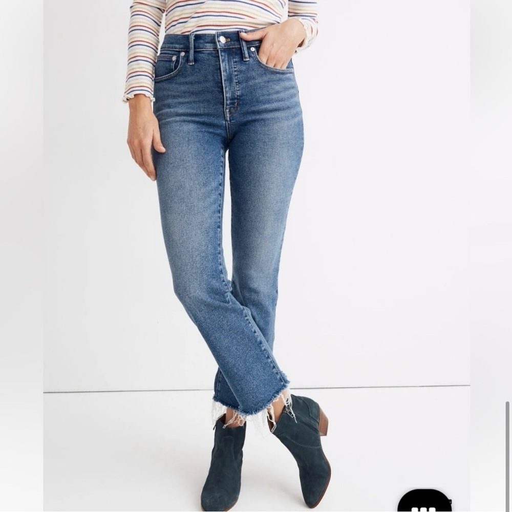 Madewell Medium Wash Cropped Cali Demi Boot Cut Jeans with Raw Hem Sz 27 - Picture 15 of 16